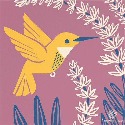 Hummingbird & Lavender Art Print art flowers handdrawn hummingbird illustration lavender