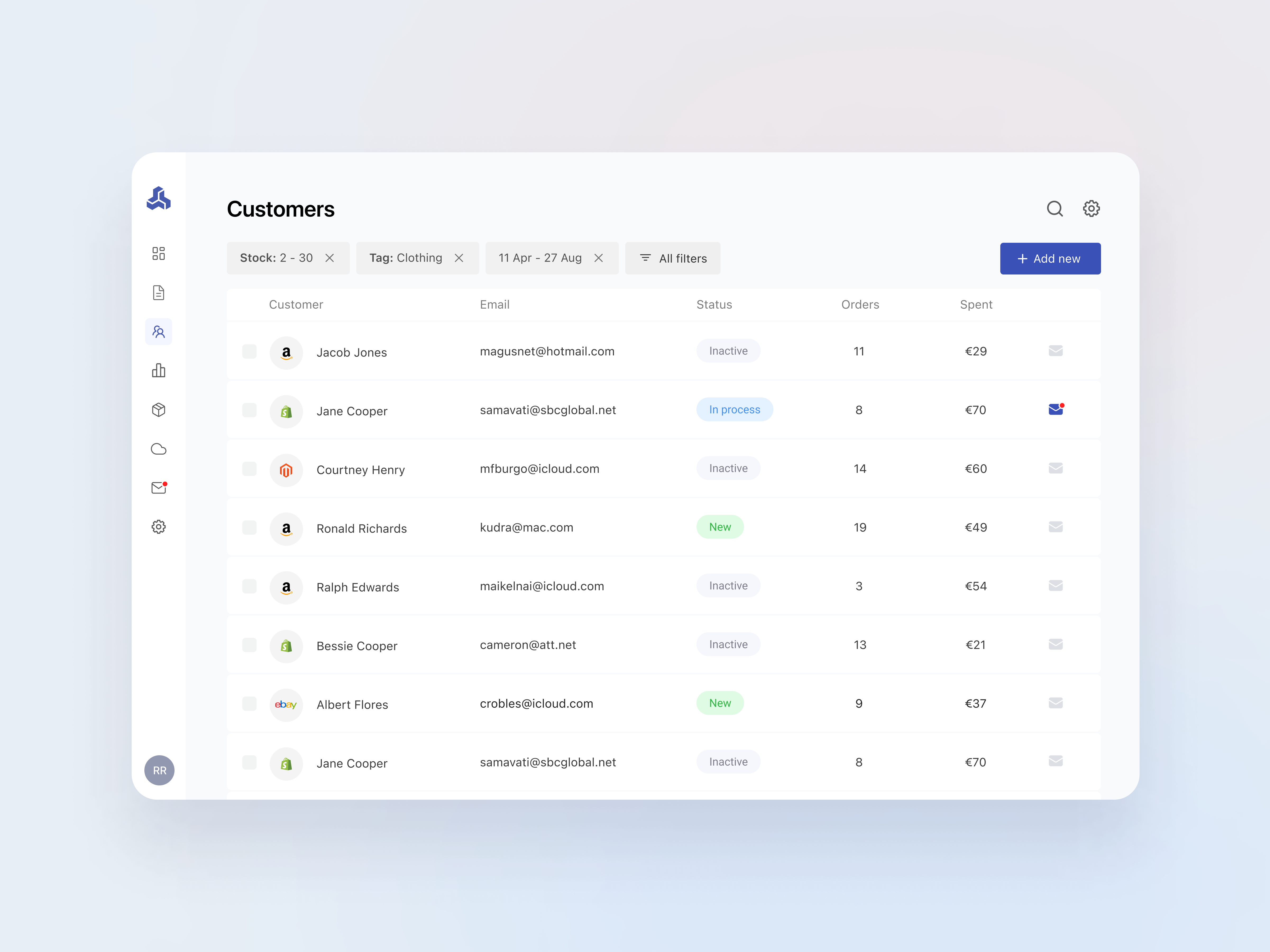 Dashboard design - customers page customers customers page dashboard dashboard design data delivery ecommerce filters order order management orders platform product design saas shipping table ux design web app web interface