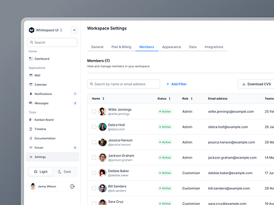 Workspace Settings UI - Whitespace UI dashboard table dashboard ui design design system figma free ui kit list ui saas table saas ui saas ui design table list table list ui table ui table ui design ui design ui kit ux design web app table web app ui web design