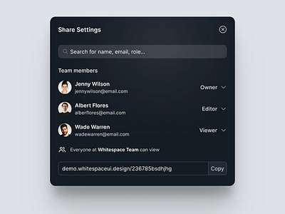 Saas share section - Whitespace UI dark mode design saas saas share saas website share share settings ui ui design ux design web design website