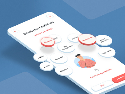 Healthcare App app application calming clean graphic design health health ui healthcare illustration interface isometric mobile orange product design select services ui virtual care wellbeing wellness