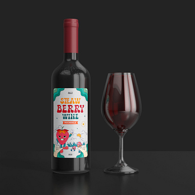 Strawberry Wine (Psychedelic) 3d bottle branding graphic design label labeldesign logo rendering wine