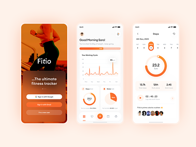 Fitio - Mobile app app with 4 point grid bento app calorie burner app design fitness fitness app fitness inspiartion fitness tracker graphic design health app heart rate tracker ios app design ios apps mobile app design inspiration mobile design stay fit stay fit app ui ux