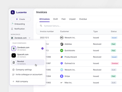 Workspace switcher customer minimal multi tenancy swither ui ui design uiux user interface workflow workspace switcher workspace ui worskace