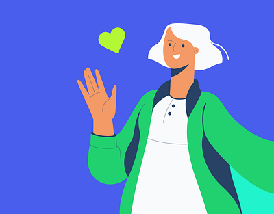 Concept illustration for a volunteering platform blue branding design girl graphic design green heart illustration menina product design shapes transforma brasil