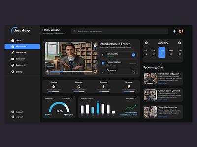 Dashboard design for a language learning app