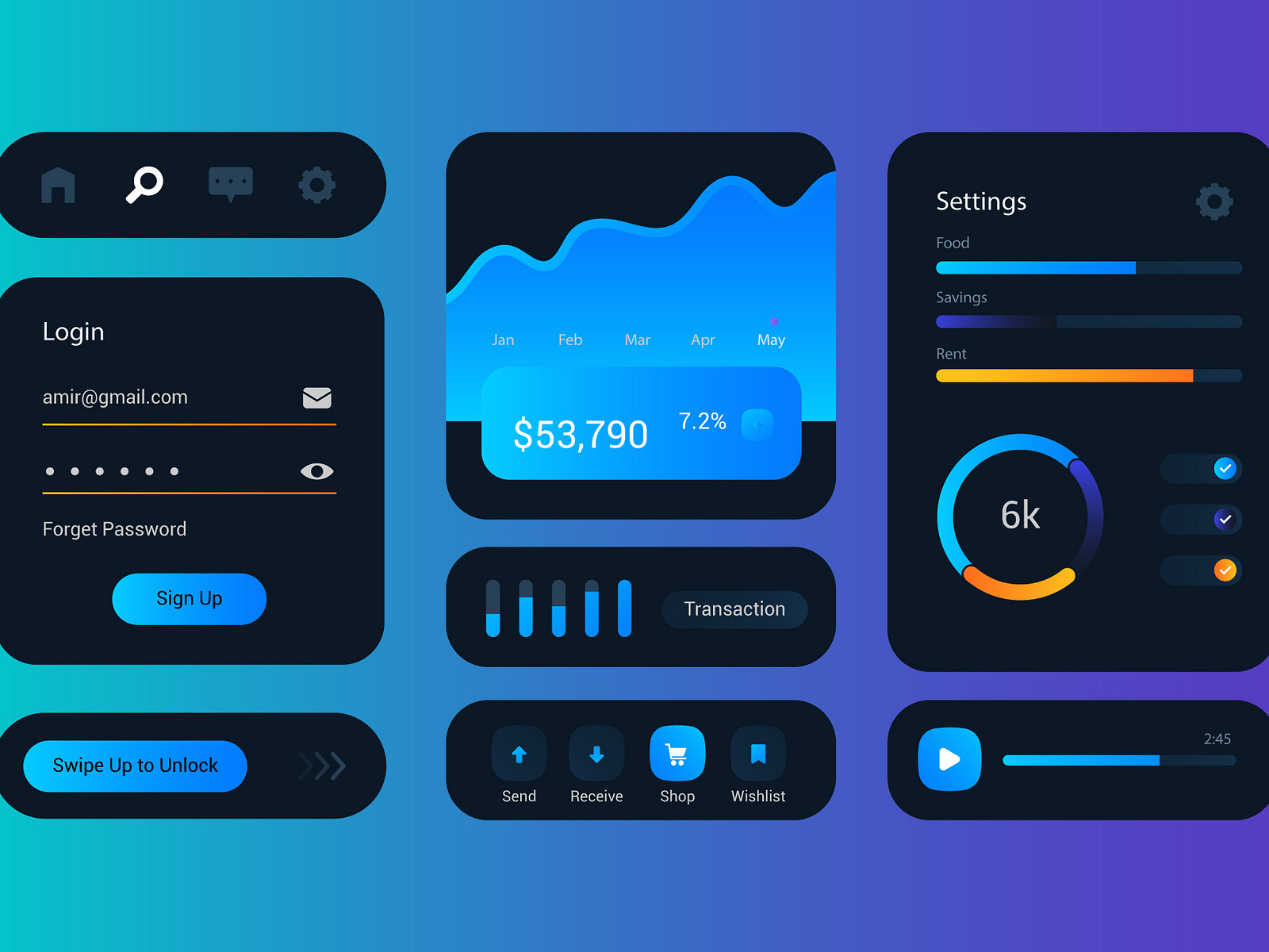 Gradient Ui Ux elements by Arojit_Mondal on Dribbble image.
