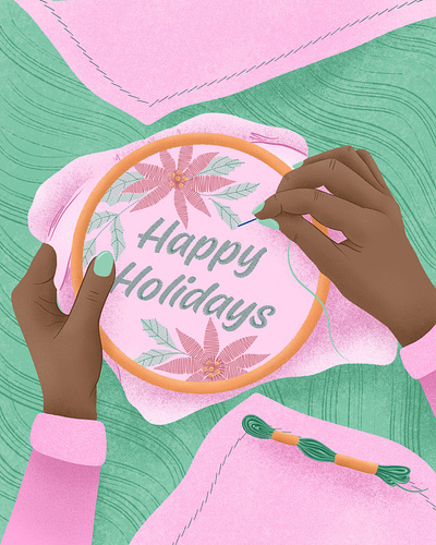 Happy Holidays Embroidery Lettering and Illustration christmas winter