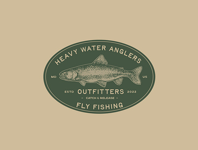 HEAVY WATER ANGLERS badge design branding fishing fly fishing graphic design identity illustrator lockup design logo typography