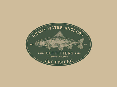 HEAVY WATER ANGLERS badge design branding fishing fly fishing graphic design identity illustrator lockup design logo typography