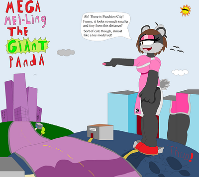 Ooh, what's over there? adult anthro asian bears character chinese destruction dress fantasy female furry giantess illustration kaiju mammal mobian panda pink sonic sonicoc