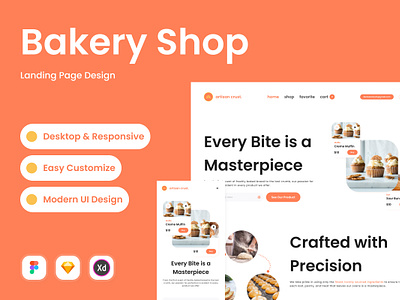 Artisan Crust - Bakery Shop Landing Page bakery delivery desktop exploration interface landing marketing menu order page retail selling startup store website