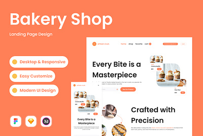 Artisan Crust - Bakery Shop Landing Page bakery delivery desktop exploration interface landing marketing menu order page retail selling startup store website