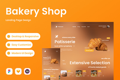 Patisserie - Bakery Shop Landing Page bakery delivery desktop exploration interface landing marketing menu order page retail selling startup store website