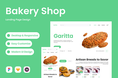 Garitta - Bakery Shop Landing Page bakery delivery desktop exploration interface landing marketing menu order page retail selling startup store website