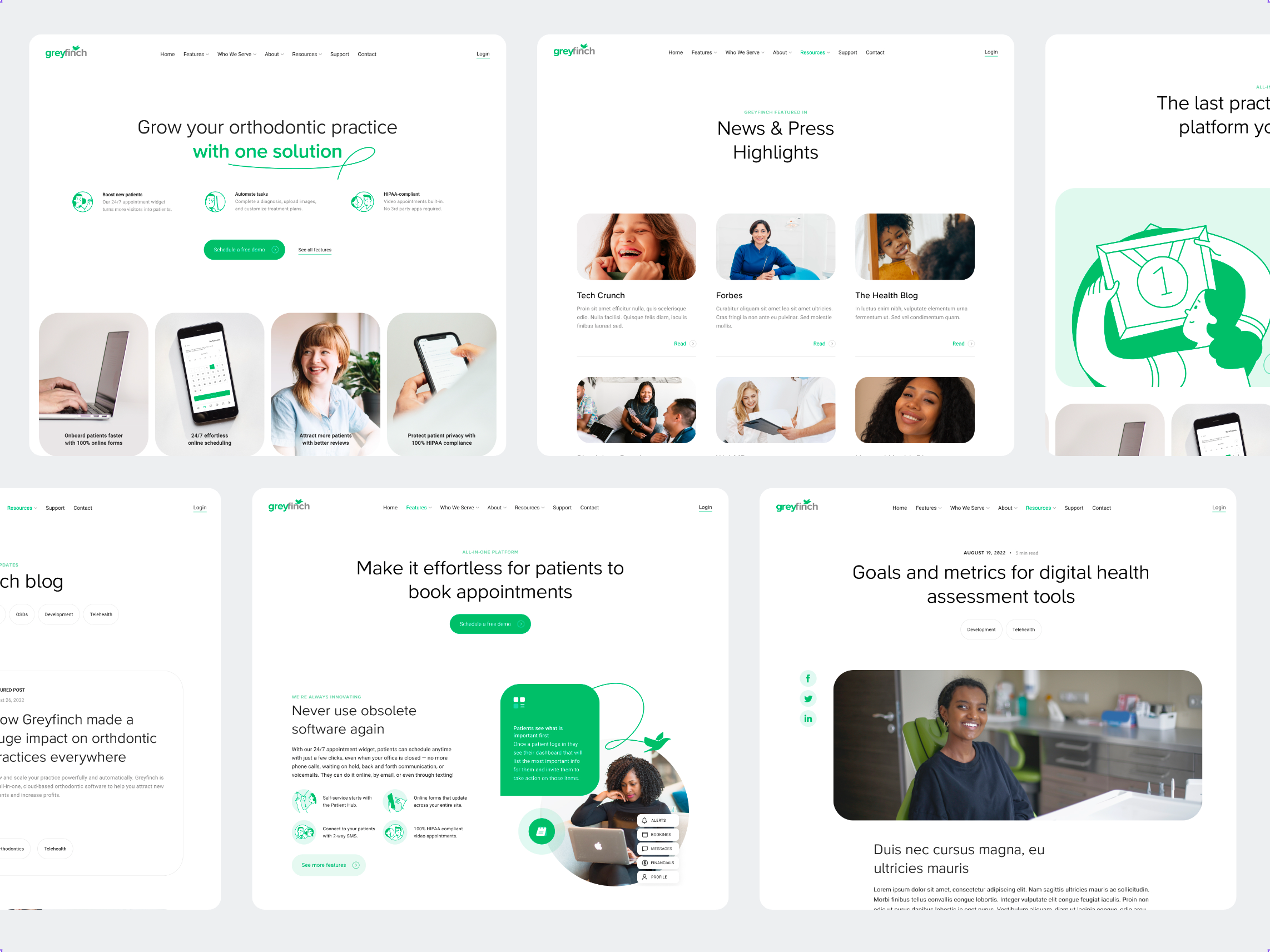 Greyfinch animation bird branding dentist graphic design green motion graphics ui web web design website website design