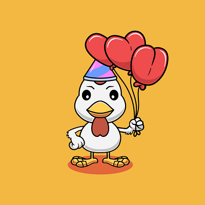 Cute chicken with love balloon cartoon illustration present