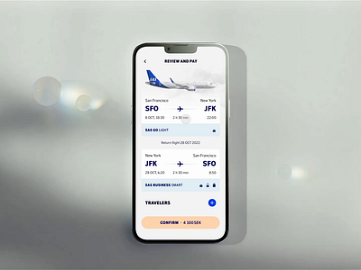 Offical SAS airlines purchase experience 3d adds on airline animation book booking button card confirm confirmation credit loading payment post sas thinking ticket tickets ui ux