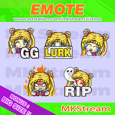 Twitch emotes sailor moon usagi gg, rage, lurk, laugh & rip pack animated emotes anime cure cute design emote emotes gg girl illustration lurk rage rip sailor moon sub badge twitch emotes usagi women