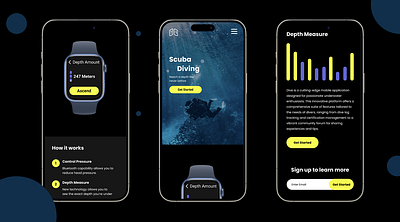 Scuba Diving App accessible app design branding dark mode data visualization graphic design iconography mobile ui watch ios water