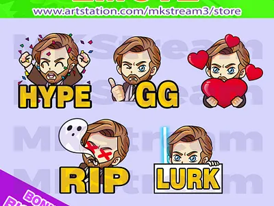 Twitch emotes star wars obi wan kenobi pack #1 animated emotes anime design emote emotes gg hype illustration jedi kenobi love lurk obi wan obi wan kenobi rip star wars star wars emotes starwars sub badge twitch emotes
