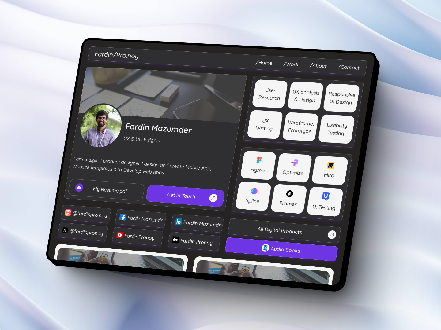 Bento Grid & Dark theme - Portfolio Website. app design bento bento grid dark dark theme designer portfolio minimal motion graphics portfolio portfolio web view ui uiux designer ux web design