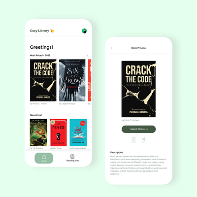 Cozy Library - Mobile App Design app homepage book app minimal design mobile app ui ui design ux