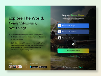Travel Magic adobe branding design download explore figma glassmorphism login login page social login travel typography ui ui design web design