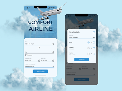 Plane Ticket Reservation airline app blue cloud design graphic design mobile plane reservation ticket ui ui design