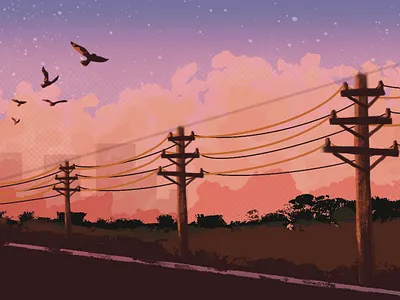 A lonely Street creativepeddler design digital art dribbble graphic design highway illustration minimal night power grid procreate road street vector