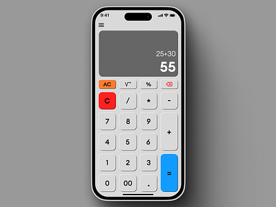 Calculator UI Design app blue buttons calculator clean creative dailyui design grey minimal mobile app modern product design red screen skewmorphism ui user experience user interface ux