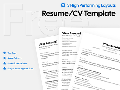 Resume Template | Text Only Single Column Pro Resume/CV Template career coding cv cv layout cv template free graphics design jobs no code resume resume design resume layout resume template ui design ux design