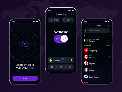 VPN app screens (Homepage) mobileui uiux vpn welldux