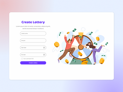 Lottery admin animation branding create creator cta dashboard design field fields graphic design illustration logo lottery ui ui design ux vector website