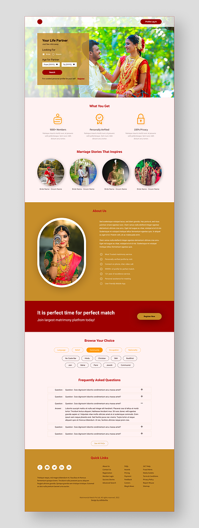Matrimony - Website concept Design figma india landing page matrimony website south india web design