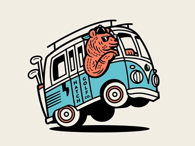 Cali Bear Crusin bear california design drawing driving golf golfing graphic design illustration logo typography van vector volkswagen