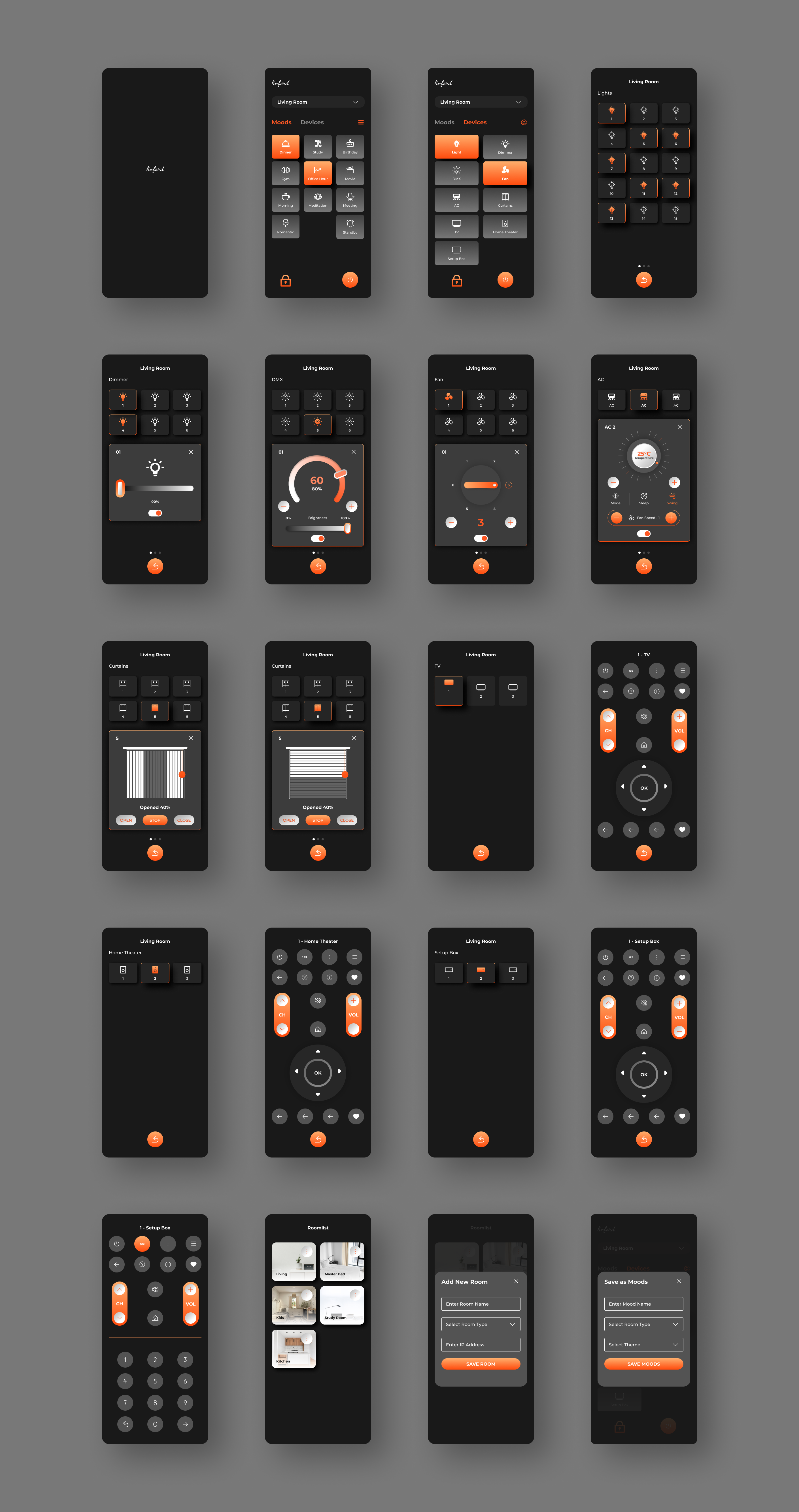 Linford Automate - Smart Home System dark mode figma home automation illustration light mode mobile app mobile application smart home ui