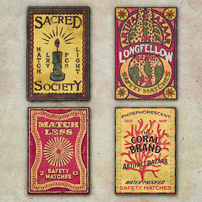 Vintage Matchbox Collection antique brand brushes candle collection coral design giraffe illustration line art matchbook matchbox matchless red retro secret society texture tshirt vintage yellow