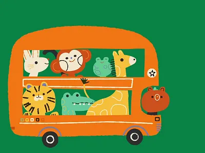 The Super Bus 2d animal animation bear bus character design crocodile gif giraffe green lapin loop monkey motion design motion graphics ours rabbit tiger tigre