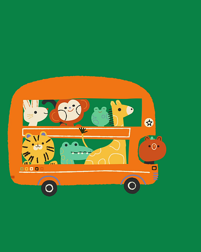 The Super Bus 2d animal animation bear bus character design crocodile gif giraffe green lapin loop monkey motion design motion graphics ours rabbit tiger tigre