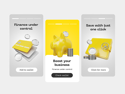 Finance reels 3d bank blender credit card finance icons illustrations mobile piggy bank post reel ui wallet website