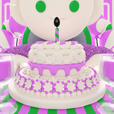 Birthday (Monday's Challenge) 3d 3d animation 3d modelling c4d cake cinema 4d design food green illustration pink