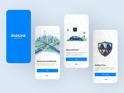 RideLink Carpooling car app mobile app onboarding ride app uber ui ux design