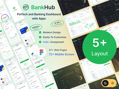 BankHub - FinTech and Banking Dashboard with Apps bank banking branding dashboard fintech graphic design ui