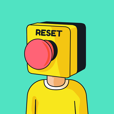 Press the reset button button cartoon cel color digitalart green illustration lineart popart portrait red reset shading sketch surreal toon vector vibrant wellbeing yellow