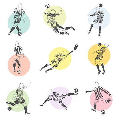 Football (soccer) players vector illustrations flat football graphic design icons illustration isolated player set soccer sports vector