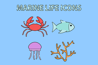Cute Marine Life Icons icon vector