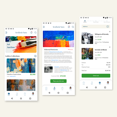 Art Auction & Gallery App art auction app art ui design auction app ui design cart ui design mobile design ui design userexperience userinterface