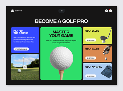 GolfXpert - Golf Academy Website academy bento black club colorful ecommerce golf golfing landing page learning logo school sport sports teaching ui web design website