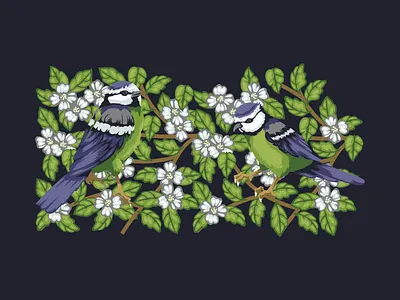 Blue tit bird illustration pattern tea